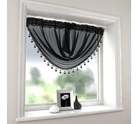 Mirabel Plain Black Swag Luxury Macrame Pelmet Swag Beaded Heart Bead Valance Drapes Voile Net Window Decor