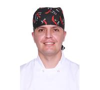 Mirabella Health & Beauty Unisex Basil Chef's Bandana Skull Hat Black with Red Peppers