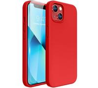 Miracase Designed for iPhone 13 Case with Screen Protector, [Soft Anti-Scratch Microfiber Lining], Shockproof Liquid Silicone Rubber Phone Case Cover for 13 6.1 inch(Red)