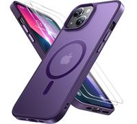 Miracase for iPhone 13 Case for MagSafe [with 2X Screen Protectors] [TOP Military-Grade Protection] Anti-Fingerprint, Translucent Matte Shockproof Slim Phone Case for iPhone 13 6.1" - Dark Purple