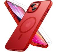 Miracase for iPhone 13 Case for MagSafe [with 2X Screen Protectors] [TOP Military-Grade Protection] Anti-Fingerprint, Translucent Matte Shockproof Slim Phone Case for iPhone 13 6.1" - Red