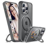 Miracase for iPhone 15 Pro Max Case: 360° Spin Magnetic Stand with MagSafe, Shockproof Military Grade Protection, Thin Matte Protective Cases for iPhone 15 Pro Max Cover with Ring Holder (Gray)