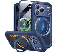 Miracase for iPhone 17 Pro Case with 360 Spin Magnetic Stand, Full-Body Phone Case with Built-in Glass Screen Protector & Camera Control, Drop Proof iPhone 17 Pro Cover, Dark Blue