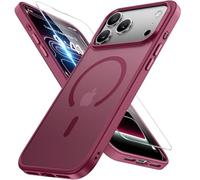 Miracase for iPhone 17 Pro Max Case with MagSafe [with 9H+Screen Protector] Military-Grade Protection Shockproof Scratch-Resistant with Velvet Touch for iPhone 17 Pro Max Cover 6.9", Matte-Wine Red
