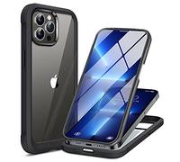 Miracase GLASS Case Compatible with iPhone 13 Pro Max Case 6.7 inch, [Glass Screen Protector] Full Body Rubber Bumper Case Cover (Black)