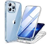Miracase Glass Case for iPhone 13 Pro Max 6.7 inch, 2023 Upgrade Full-Body Clear Bumper Case with Built-in 9H Tempered Glass Screen Protector for iPhone 13 Pro Max (Clear Glitter)