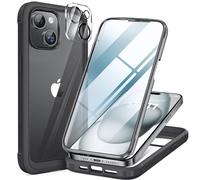 Miracase Glass Case for iPhone 15 Case 6.1-Inch, Full Body Bumper Clear Back Cover and Built-in 9H Tempered Glass Screen Protector + Camera Lens Protector (Black)