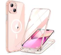 Miracase Magnetic Case for iPhone 13 Case 6.1-Inch, [Built-in 9H Tempered Glass Screen Protector] Full Body Bumper Shockproof Cover with Clear Back, Compatible with MagSafe (Clear Pink)