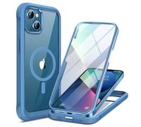 Miracase Magnetic Case for iPhone 13 Case 6.1-Inch, [Built-in 9H Tempered Glass Screen Protector] Full Body Bumper Shockproof Cover with Clear Back, Compatible with MagSafe (Capri Blue)
