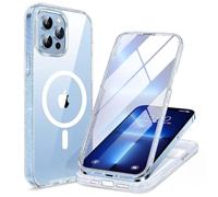 Miracase Magnetic Case for iPhone 13 Pro Max Case 6.7-Inch, [Built-in 9H Tempered Glass Screen Protector] Full Body Bumper Shockproof Cover with Clear Back, Compatible with MagSafe (Clear Glitter)