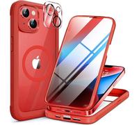 Miracase Magnetic Case for iPhone 14 Case 6.1-Inch, Full Body Bumper Clear Back Cover Compatible with MagSafe and Built-in 9H Tempered Glass Screen Protector + Camera Lens Protector (Red)