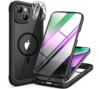 Miracase Magnetic Case for iPhone 14 Case 6.1-Inch, Full Body Bumper Clear Back Cover Compatible with MagSafe and Built-in 9H Tempered Glass Screen Protector + Camera Lens Protector (Black)