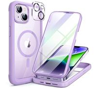 Miracase Magnetic Case for iPhone 14 Plus Case 6.7-Inch, [Built-in 9H Tempered Glass Screen Protector + Camera Lens Protector] Full Body Bumper Case Compatible with MagSafe (Lilac Purple)