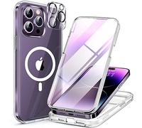 Miracase Magnetic Case for iPhone 14 Pro Case 6.1-Inch, Full Body Bumper Case Compatible with Magsafe and Built-in 9H Tempered Glass Screen Protector + Camera Lens Protector (Clear)
