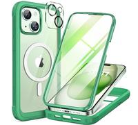 Miracase Magnetic Case for iPhone 15 Case 6.1-Inch, Full Body Bumper Clear Back Cover Compatible with Magsafe and Built-in 9H Tempered Glass Screen Protector + Camera Lens Protector (Green)