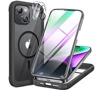 Miracase Magnetic Case for iPhone 15 Case 6.1-Inch, Full Body Bumper Clear Back Cover Compatible with MagSafe and Built-in 9H Tempered Glass Screen Protector + Camera Lens Protector (Black)
