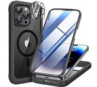 Miracase Magnetic Case for iPhone 15 Pro Case 6.1-Inch, Full Body Bumper Case Compatible with MagSafe and Built-in 9H Tempered Glass Screen Protector + Camera Lens Protector (Black)