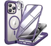 Miracase Magnetic Case for iPhone 15 Pro Case 6.1-Inch, Full Body Bumper Case Compatible with Magsafe and Built-in 9H Tempered Glass Screen Protector + Camera Lens Protector (Purple)
