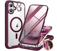 Miracase Magnetic Case for iPhone 16 Case 6.1-Inch, Full Body Bumper Clear Back Cover Compatible with MagSafe and Built-in 9H Tempered Glass Screen Protector + Camera Lens Protector (Wine Red)