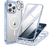 Miracase Magnetic Case for iPhone 16 Pro Case 6.3-Inch, Full Body Bumper Case Compatible with MagSafe and Built-in 9H Tempered Glass Screen Protector + Camera Lens Protector (Clear Blue)