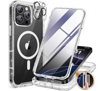 Miracase Magnetic Case for iPhone 16 Pro Case 6.3-Inch, Full Body Bumper Case Compatible with MagSafe and Built-in 9H Tempered Glass Screen Protector + Camera Lens Protector (Clear Glitter)