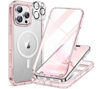 Miracase Magnetic Case for iPhone 16 Pro Case 6.3-Inch, Full Body Bumper Case Compatible with MagSafe and Built-in 9H Tempered Glass Screen Protector + Camera Lens Protector (Clear Pink)