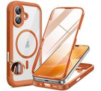 Miracase Magnetic Case for iPhone 17 Case, [Bubble Free] Built-in Glass Screen Protector+ [New Camera Control Button], Full Body Bumper Compatible with MagSafe, Drop Proof 17 Cover,6.3-inch (Orange)