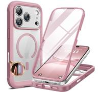 Miracase Magnetic Case for iPhone 17 Pro Case 6.3",Full Body Bumper,Built-in Bubble Free Glass Screen Protector+ Camera Area Protection,Compatible with MagSafe,Drop Proof 17 Pro Phone Case(Dark Pink)