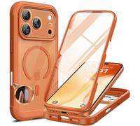 Miracase Magnetic Case for iPhone 17 Pro Case 6.3", Full Body Bumper, Built-in [Bubble Free] Glass Screen Protector+[Full Camera Protection], Compatible with MagSafe, 17 Pro Phone Case (Orange)