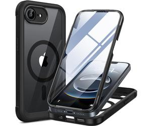miracase Magnetic Case for iPhone 17e Case & iPhone 16e case 6.1", [Built-in 9H Tempered Glass Screen Protector] Full Body Bumper Shockproof with Clear Back Cover, Compatible with MagSafe (Black)