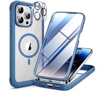 Miracase Magnetic for iPhone 14 Pro Case 6.1-Inch, [Compatible with MagSafe] [Built-in Tempered Glass Screen Protector] Full-Body Rugged Protective Case with Camera Lens Protector (Capri Blue)