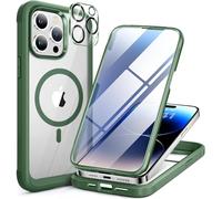 Miracase Magnetic for iPhone 14 Pro Case 6.3-Inch, Full Body Rubber Bumper Compatible with Magsafe, [Bubble-free] Built-in 9H Tempered Glass Screen Protector+ Camera Lens Protector (Acacia Green)