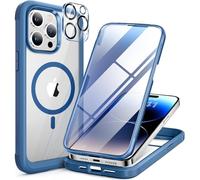 Miracase Magnetic for iPhone 14 Pro Max Case 6.7 Inch, Full Body Rubber Bumper Compatible with Magsafe,[Bubble-free] Built-in 9H Tempered Glass Screen Protector+ Camera Lens Protector (Capri Blue)