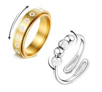 MiracDan Fidget Ring - Anxiety Rings for Women, Daisy Spinner Band, Stress Relief Rolling Ring, Polished Gold - Office & Student Stress Relieving Accessory