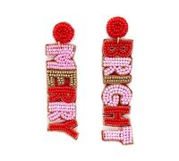 Miracle Collection Beaded Embellish Fun Christmas Tree, Candy Cane, Ho Ho Ho, Holy Jolly, Merry Bright Earrings for Christmas and Holidays, One Size, Glass beads Rhinestone, No Gemstone