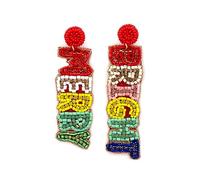 Miracle Collection Beaded Embellish Fun Christmas Tree, Candy Cane, Ho Ho Ho, Holy Jolly, Merry Bright Earrings for Christmas and Holidays, One Size, Glass beads Rhinestone, No Gemstone