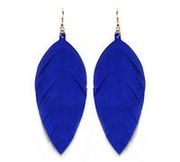 Miracle Collection Large Genuine Soft Leather Handmade Fringe Feather Lightweight Tear Drop Dangle Color Earrings for Women Girls Fashion, 1.75 Inches, Leather, No Gemstone