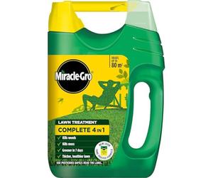 Miracle Gro Complete 4 in 1 Lawn Care 2.8kg Spreader | Kills Weeds & Moss | Greener Grass in 7 Days | Thicker Healthier Lawn Feed | NPK 14-0-5 Granular Fertilizer | 2.8kg Handheld Spreader
