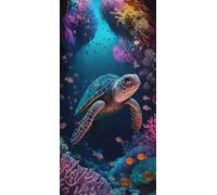 Miracle Home. Coral Turtle Microfibre Towel, 100% Polyester, 75 x 145 cm. 15557
