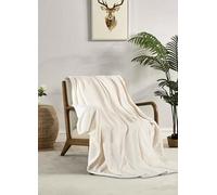 Miracle Home. Fleece Blanket Reversible Microfiber Glass Flannel Velour 260GSM, Soft, Warm and Lightweight, Machine Washable, 160 X 220 cm, Ecru