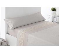 Miracle Home. Roda 3-Piece Bedding Set, Fitted Sheet, Flat Sheet and Pillowcase, Anti-Peeling, 50% Cotton, 50% Brushed Microfibre, Beige, 150 x 200 cm, 150 cm Bed