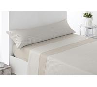 Miracle Home. Vichy 3-Piece Bedding Set, Fitted Sheet, Flat Sheet and Pillowcase, Anti-Peeling, 50% Cotton, 50% Brushed Microfibre, Beige, 90 x 200 cm, 90 cm Bed