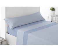 Miracle Home. Vichy 4-Piece Bedding Set, Fitted Sheet, Flat Sheet and 2 Pillowcases, Anti-Peeling, 50% Cotton, 50% Brushed Microfibre, Blue, 180 x 200 cm for 180 cm Bed