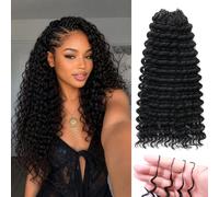 Miracle Knots Crochet Human Hair Extensions for Black Women Deep Wave Pre-Separated Curly Feather Crochet Human Hair Bundles Natural Black (#1B-50G, 16Inch)