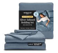 Miracle Made Extra Luxe Soft, Cool-to-the-Touch Cotton Bed Sheet Set, 4-Piece - Silver-Treated, Breathable, Lightweight Bedding - Queen Size, Slate Blue