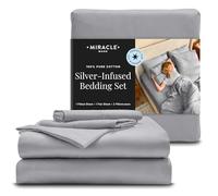Miracle Made Luxe Soft Cotton Bed Sheet Set, 4-Piece Silver-Infused Cooling Fabric - Lightweight, Hypoallergenic Bedding for Hot Sleepers, Cali King Size, Silver Grey