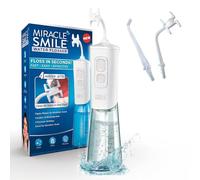 Miracle Smile Deluxe Water Flosser for Teeth & Gum Health, Unique H-Shaped Flossing Head & 4 Water Jets, Cordless Flosser Features 360° Cleaning & 3 Pressure Modes, USB Rechargeable