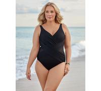 Miraclesuit Crossover Extra Firm Control Wrap V-Neck Plus Swimsuit Black