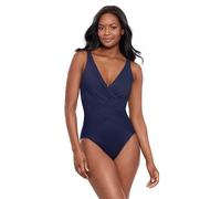 Miraclesuit Midnight Blue Illusionists Crossover with Mesh One Piece Swimsuit | Shapewear Slimming Swimming Costume, Size 18