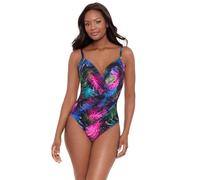 Miraclesuit Women's Swimwear Caliente Tropica Bonita Underwire Bra Tummy Control One Piece Swimsuit, Pixel Black/Multi, 8